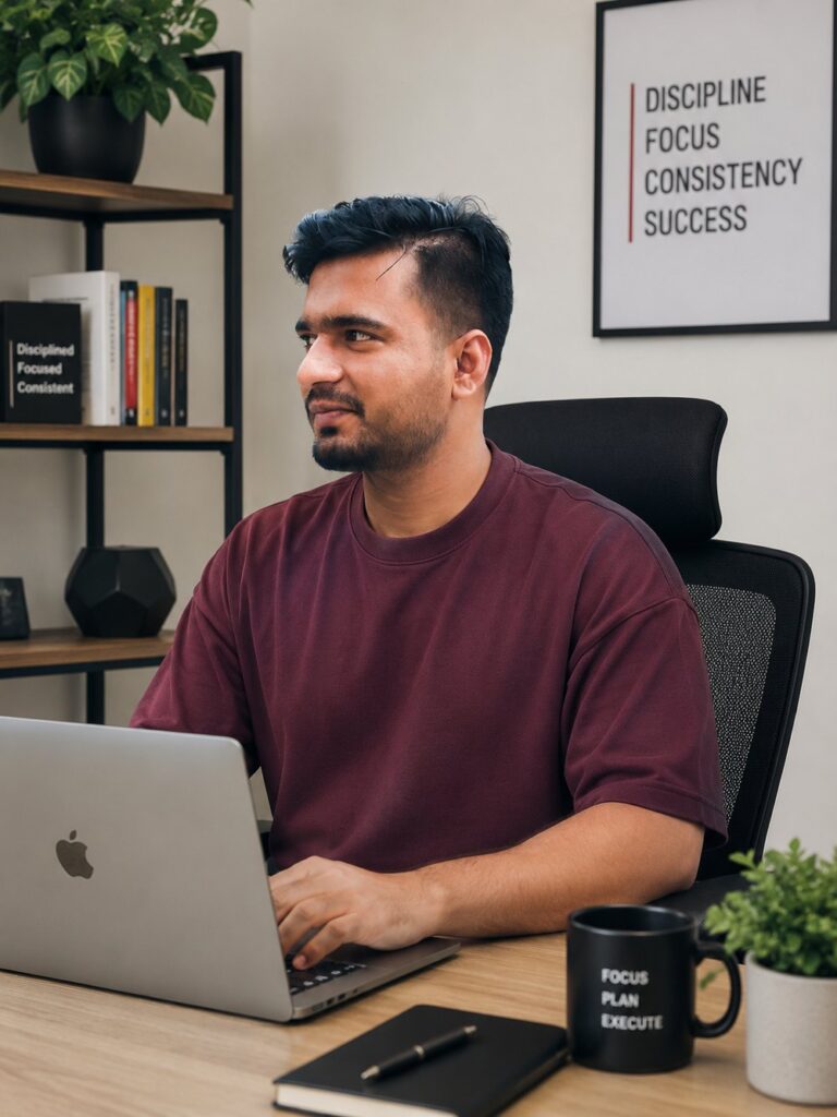 Muhammad Arif Hossain working at his desk on marketing for WordPress and SaaS products