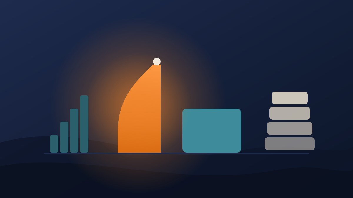 Illustration of four different growth curves side by side with one selected, showing business growth strategy types