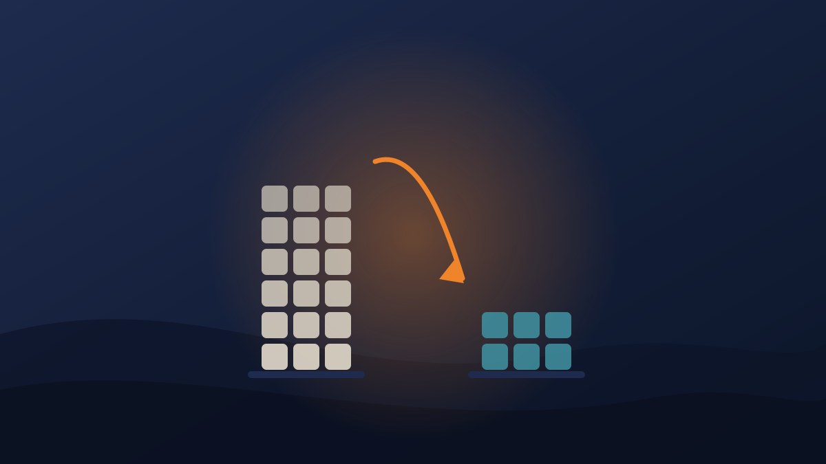 Illustration of a tall stack of sugar cubes reducing to a small stack, showing the effect of cutting sugar