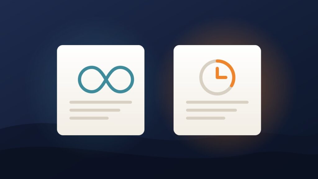 Illustration comparing an open ended freemium plan with a time limited free trial plan side by side