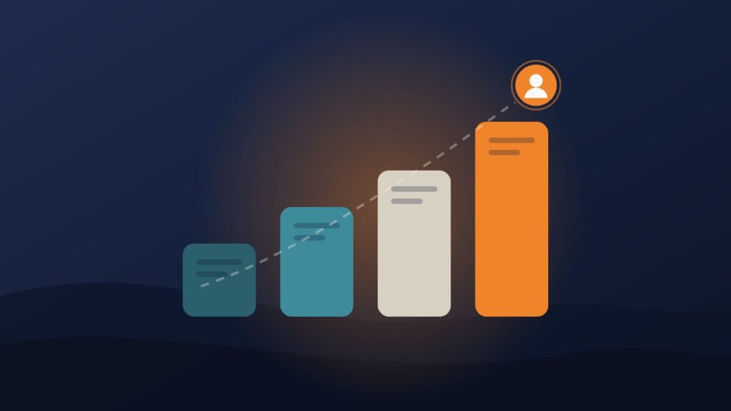 Illustration of rising skill blocks forming a roadmap to become a digital marketer