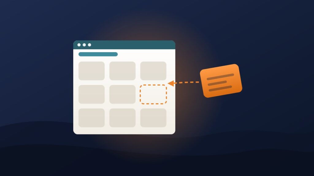 Illustration of a plugin tile slotting into an empty slot in a WordPress dashboard grid