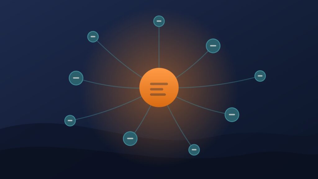 Illustration of many external sites linking into one central site, showing a link building strategy