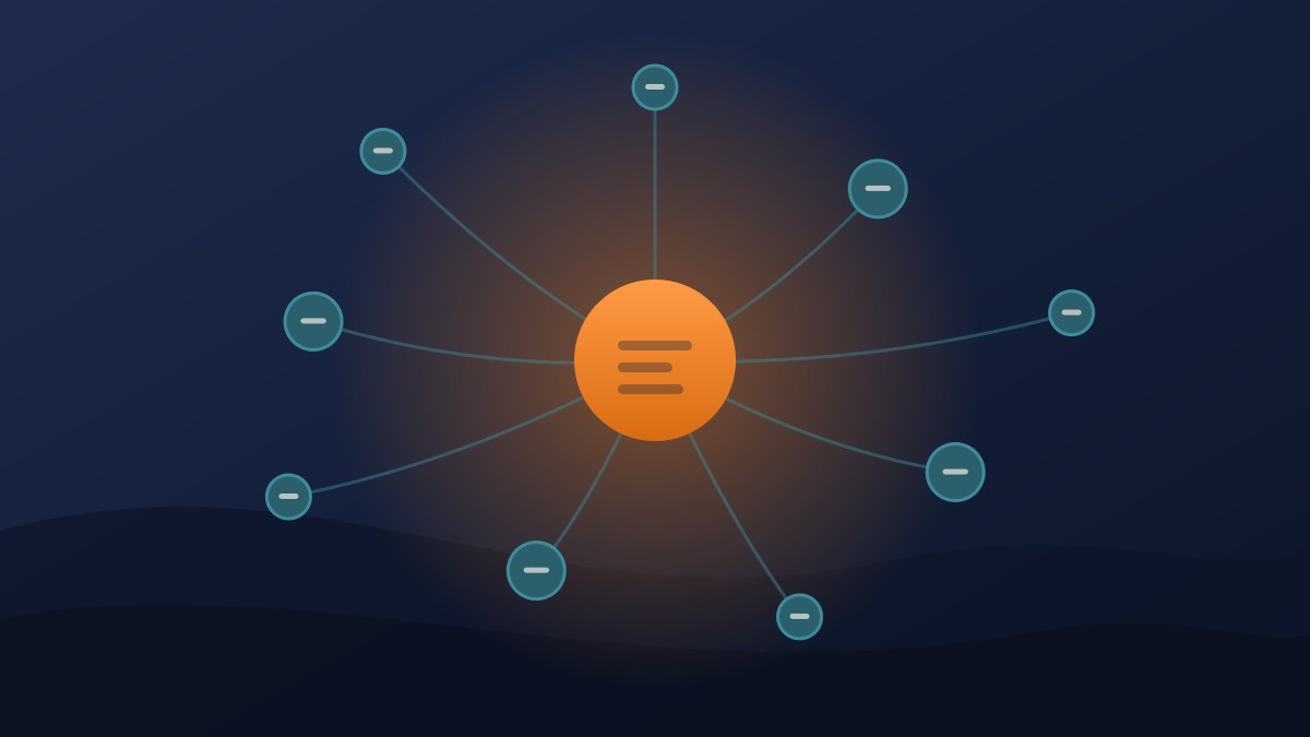 Illustration of many external sites linking into one central site, showing a link building strategy
