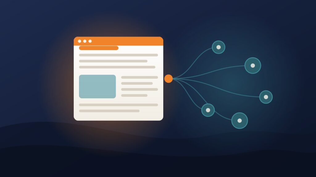 Illustration of a structured web page beside external sites linking into it, showing on-page vs off-page SEO