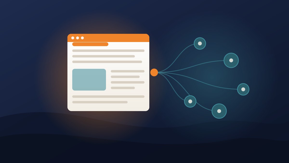 Illustration of a structured web page beside external sites linking into it, showing on-page vs off-page SEO
